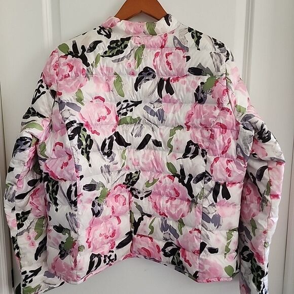 Lands End Packable Puffer Jacket Floral Print Womens Size L Down Filled Coat - Picture 2 of 6